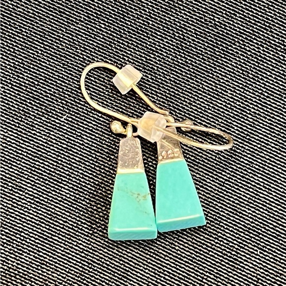 Sterling 925 Silver and Turquoise Dangle Earrings Native American Southwestern - Picture 4 of 8